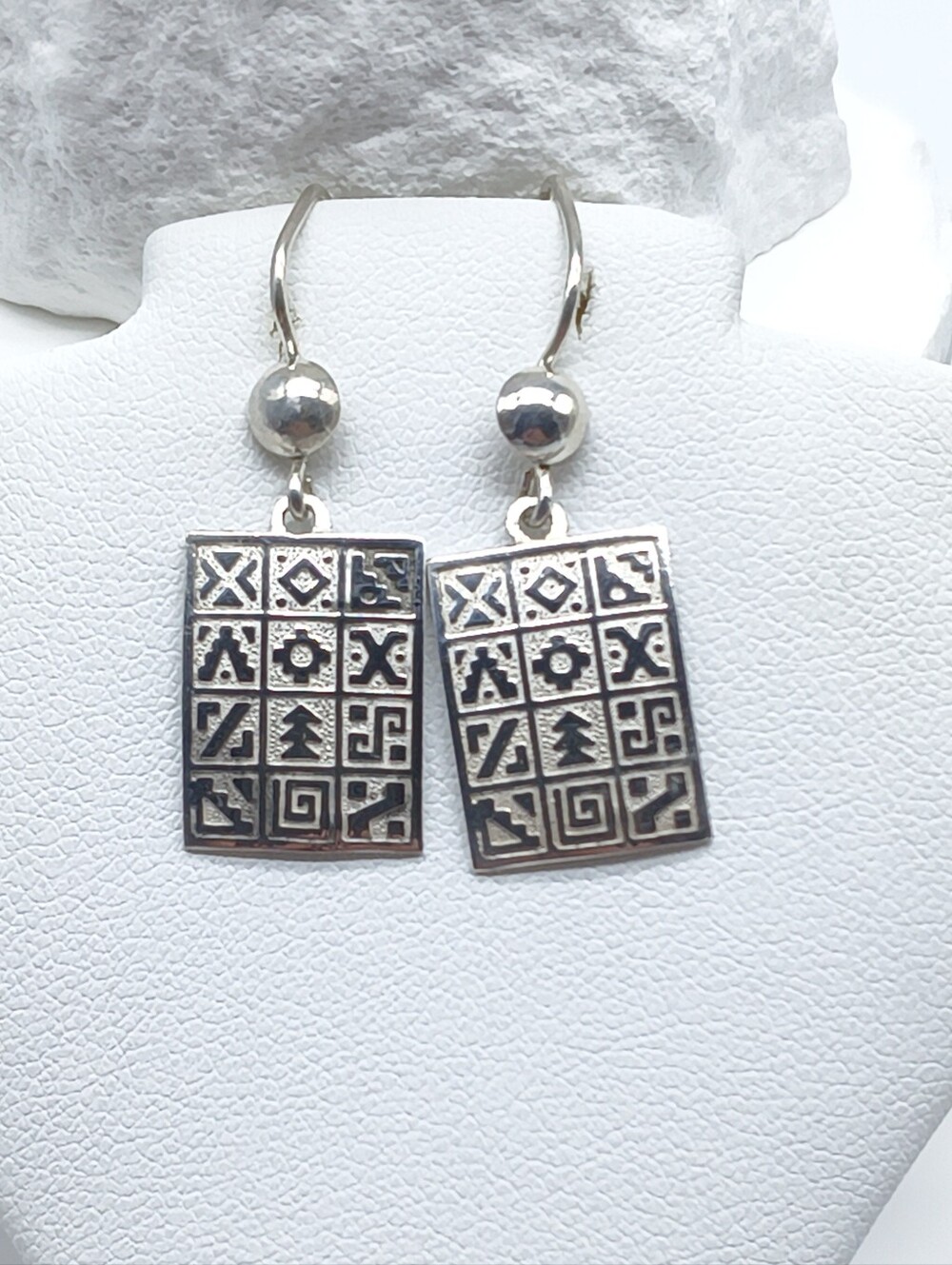 Vintage Peruvian Chakana 950 Silver Earrings
